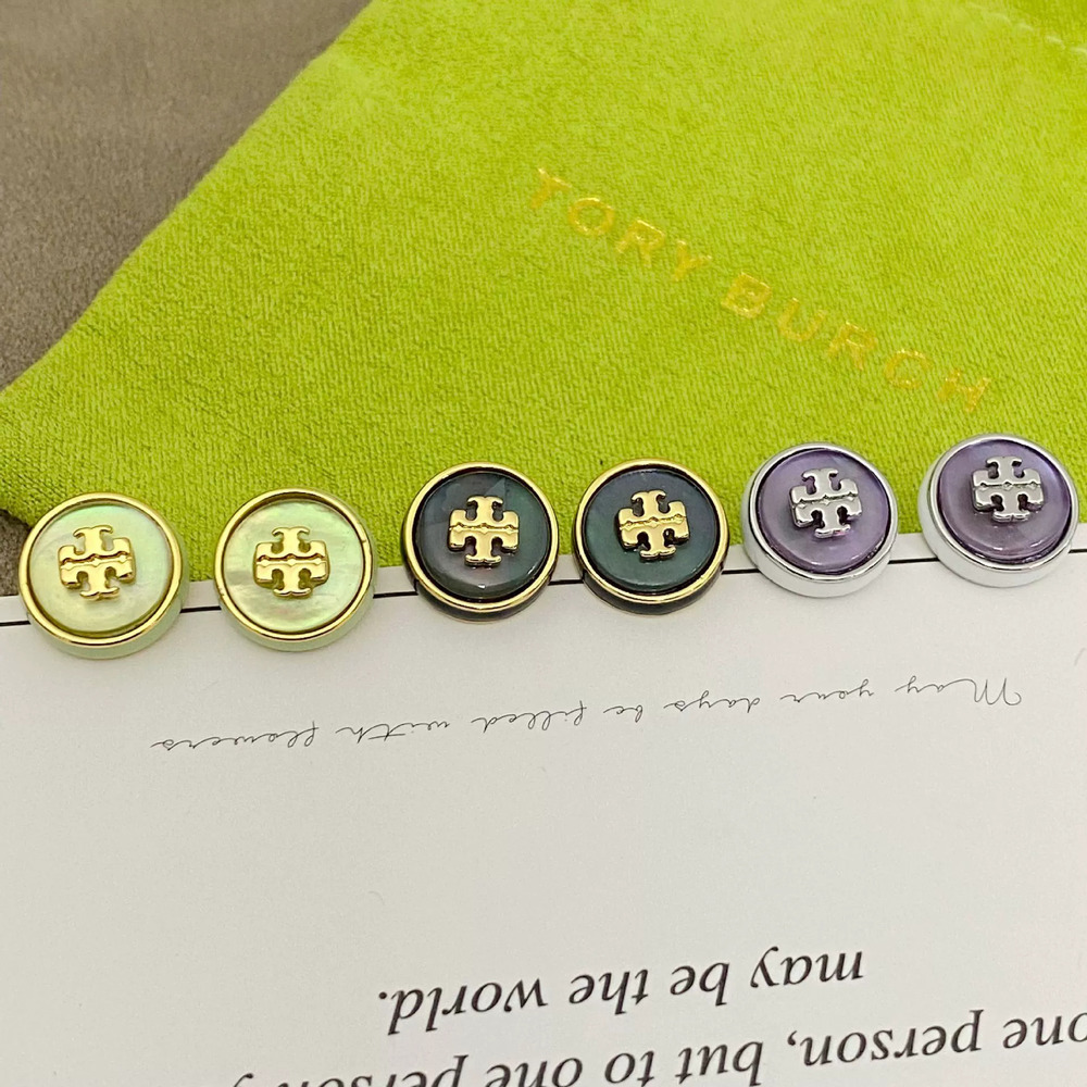 Tory Burch Small Round Inlaid Resin Acrylic Metal Ear Studs